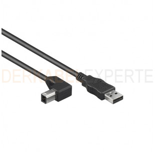 USB 2.0 Kabel, A - B gewinckelt, Schwarz, 2m